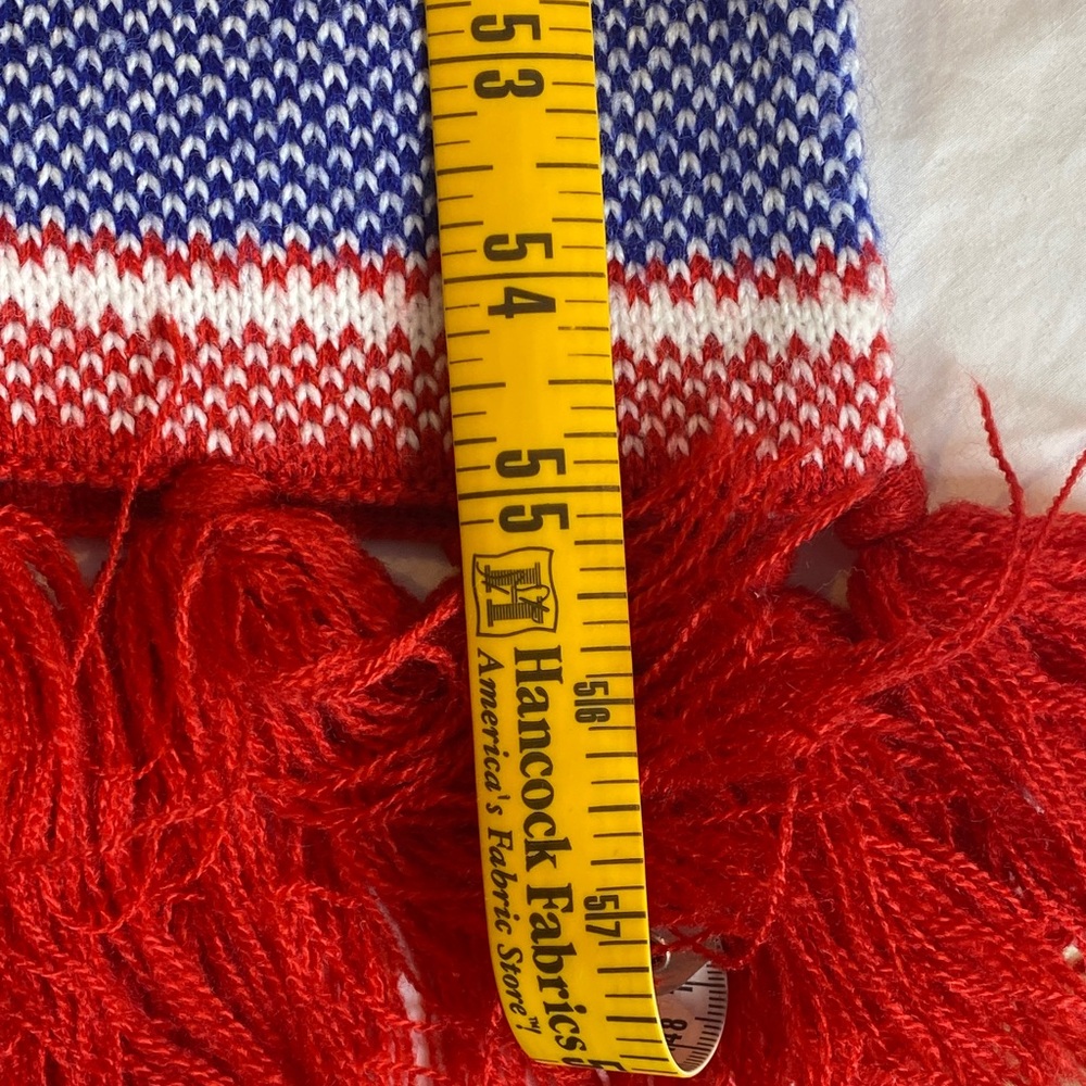 TNA Aritzia Red White Blue Logo Knit‎ Scarf Fringe OS - Picture 9 of 9
